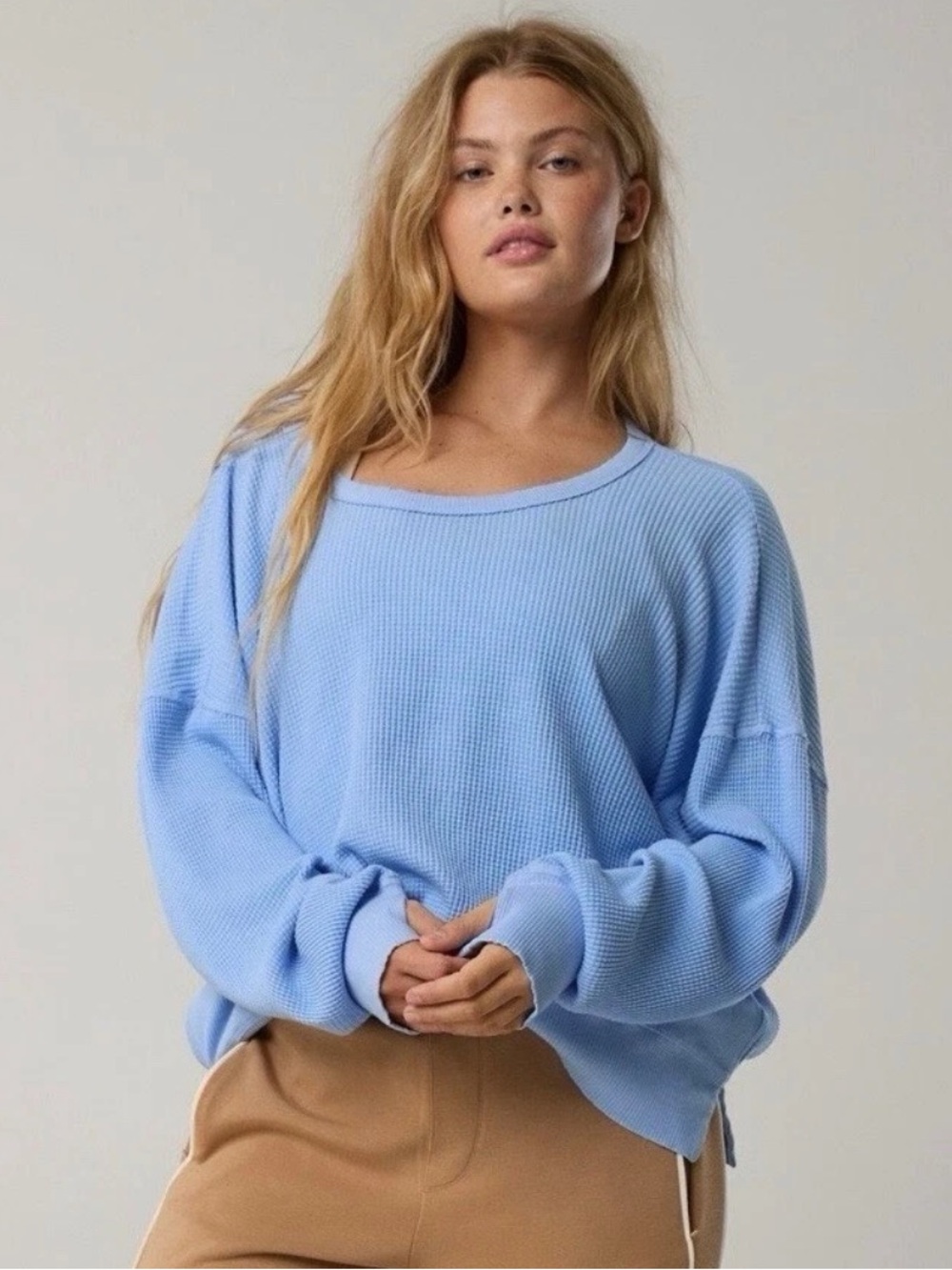Aerie Wow! Relaxed Waffle Knit Long Sleeve Size XS Oversized Fit Henley